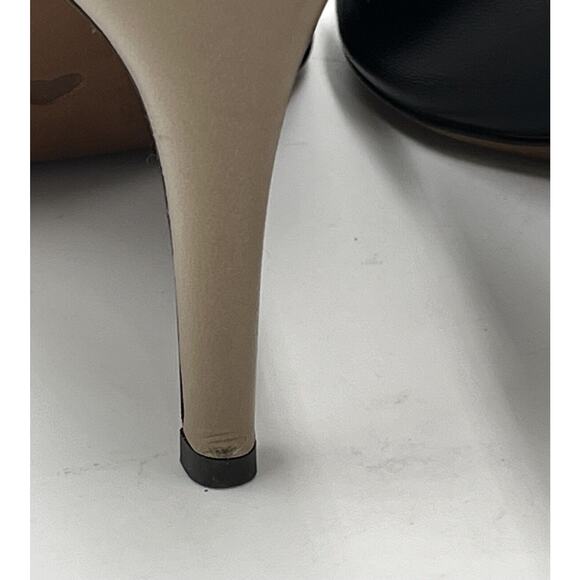 Moschino Cheap & Chic Color Block Black Tan Leather Peep Toe Pumps Sz 40/9.5 - Picture 6 of 16